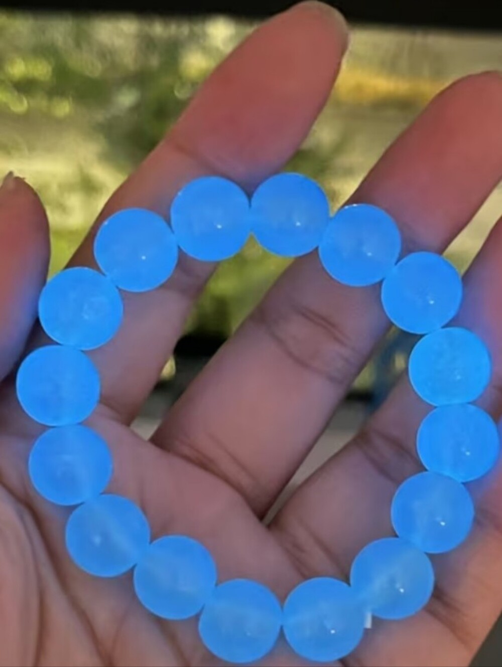 Glow in the Dark Blue Beaded Bracelet 12mm Rave Festival Y2K Jewelry